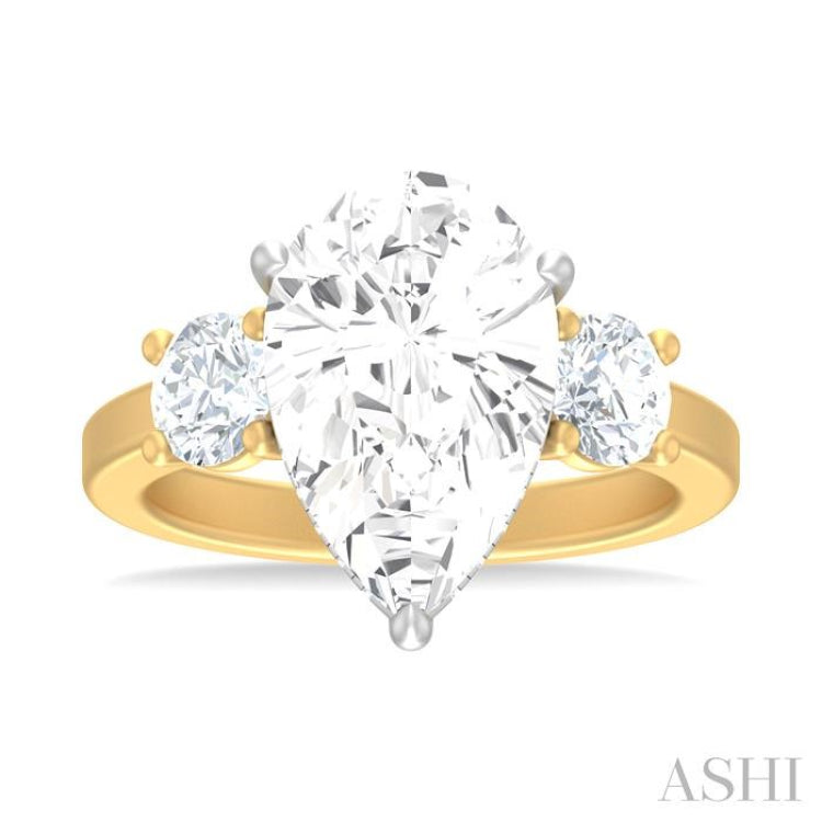 1 ctw Tri-Mount Pear Shape Round Cut Diamond Semi Mount Engagement Ring in 14K Yellow and White Gold