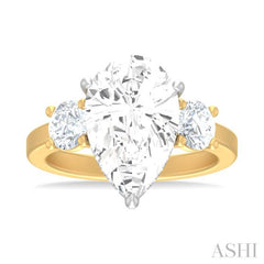 1 ctw Tri-Mount Pear Shape Round Cut Diamond Semi Mount Engagement Ring in 14K Yellow and White Gold