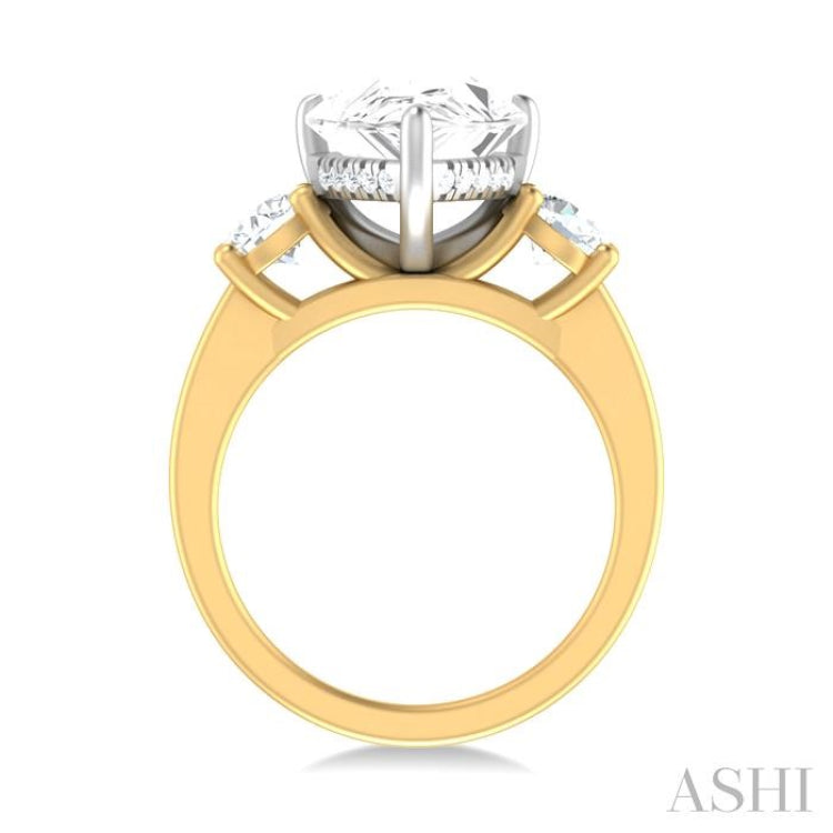 1 ctw Tri-Mount Pear Shape Round Cut Diamond Semi Mount Engagement Ring in 14K Yellow and White Gold