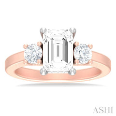 1/2 ctw Tri-Mount Emerald Shape Center Round Cut Diamond Semi Mount Engagement Ring in 14K Rose and White Gold
