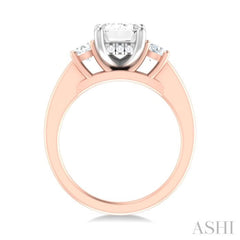 1/2 ctw Tri-Mount Emerald Shape Center Round Cut Diamond Semi Mount Engagement Ring in 14K Rose and White Gold