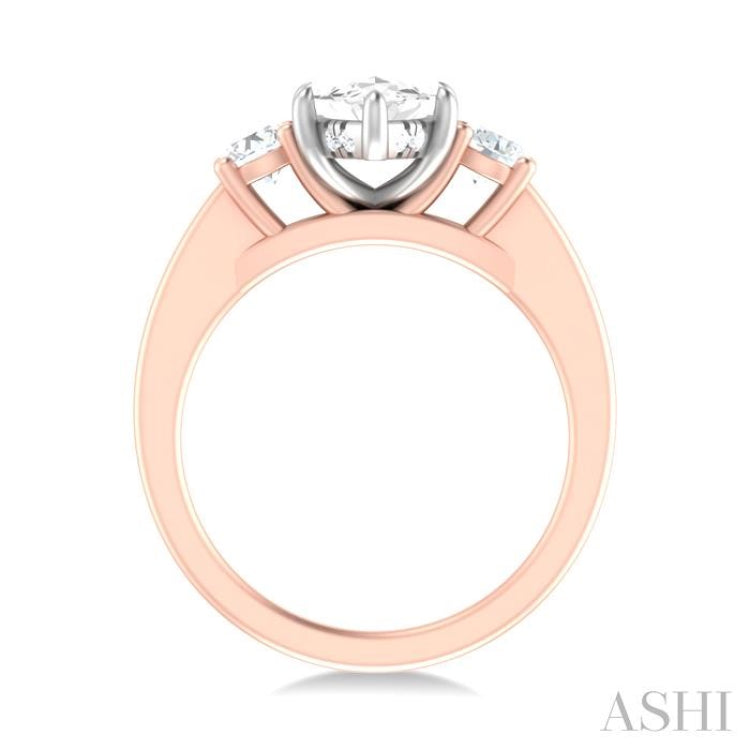 1/2 ctw Tri-Mount Marquise Shape Center Round Cut Diamond Semi Mount Engagement Ring in 14K Rose and White Gold