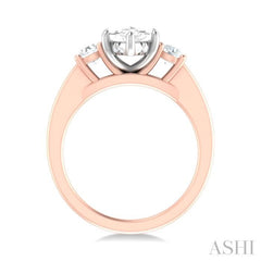 1/2 ctw Tri-Mount Marquise Shape Center Round Cut Diamond Semi Mount Engagement Ring in 14K Rose and White Gold