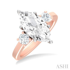 1/2 ctw Tri-Mount Marquise Shape Center Round Cut Diamond Semi Mount Engagement Ring in 14K Rose and White Gold