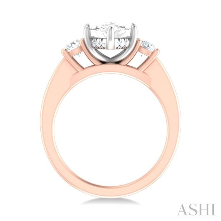 1/2 ctw Tri-Mount Marquise Shape Center Round Cut Diamond Semi Mount Engagement Ring in 14K Rose and White Gold