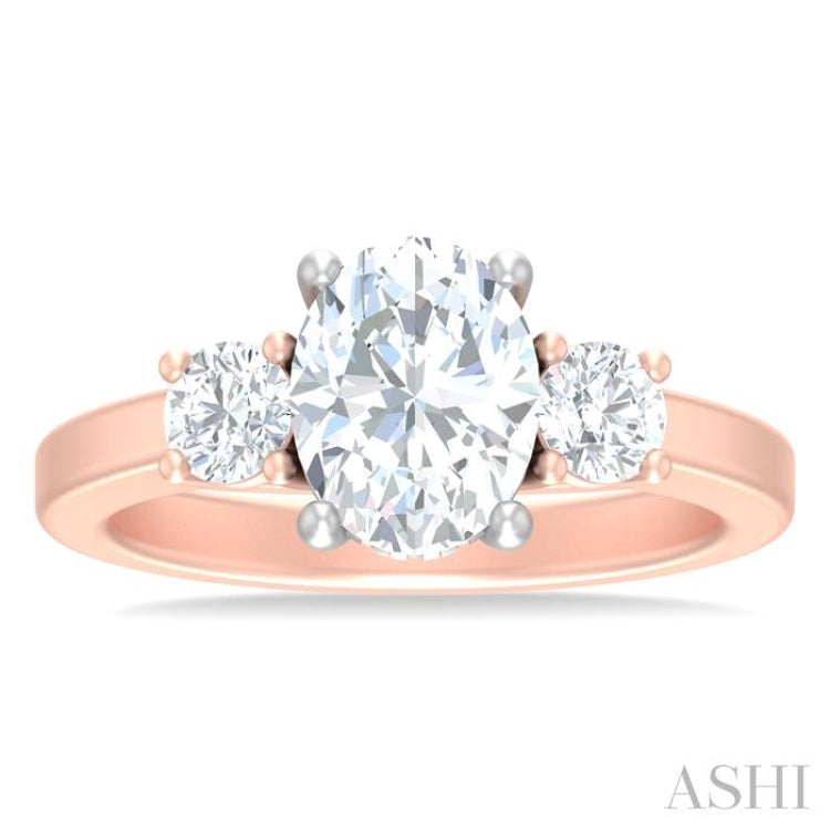 1/2 ctw Tri-Mount Past, Present and Future Oval Shape Center Round Cut Diamond Semi Mount Engagement Ring in 14K Rose and White Gold