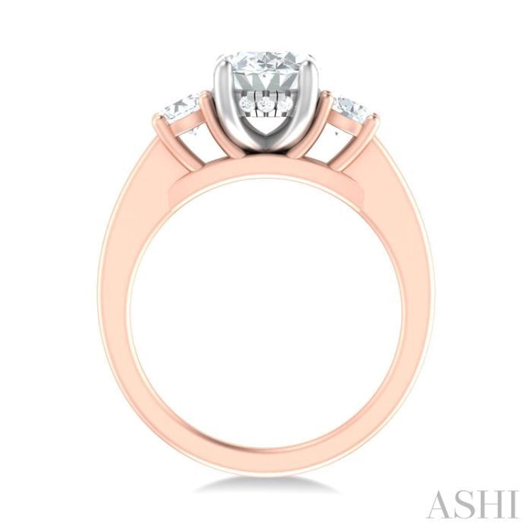 1/2 ctw Tri-Mount Past, Present and Future Oval Shape Center Round Cut Diamond Semi Mount Engagement Ring in 14K Rose and White Gold