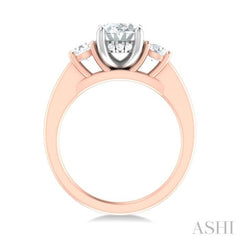 1/2 ctw Tri-Mount Past, Present and Future Oval Shape Center Round Cut Diamond Semi Mount Engagement Ring in 14K Rose and White Gold
