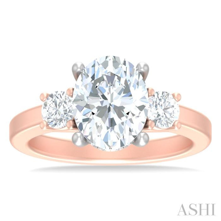 1/2 ctw Tri-Mount Past, Present and Future Oval Shape Center Round Cut Diamond Semi Mount Engagement Ring in 14K Rose and White Gold