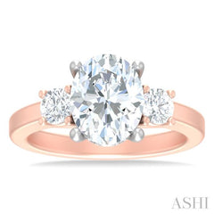 1/2 ctw Tri-Mount Past, Present and Future Oval Shape Center Round Cut Diamond Semi Mount Engagement Ring in 14K Rose and White Gold