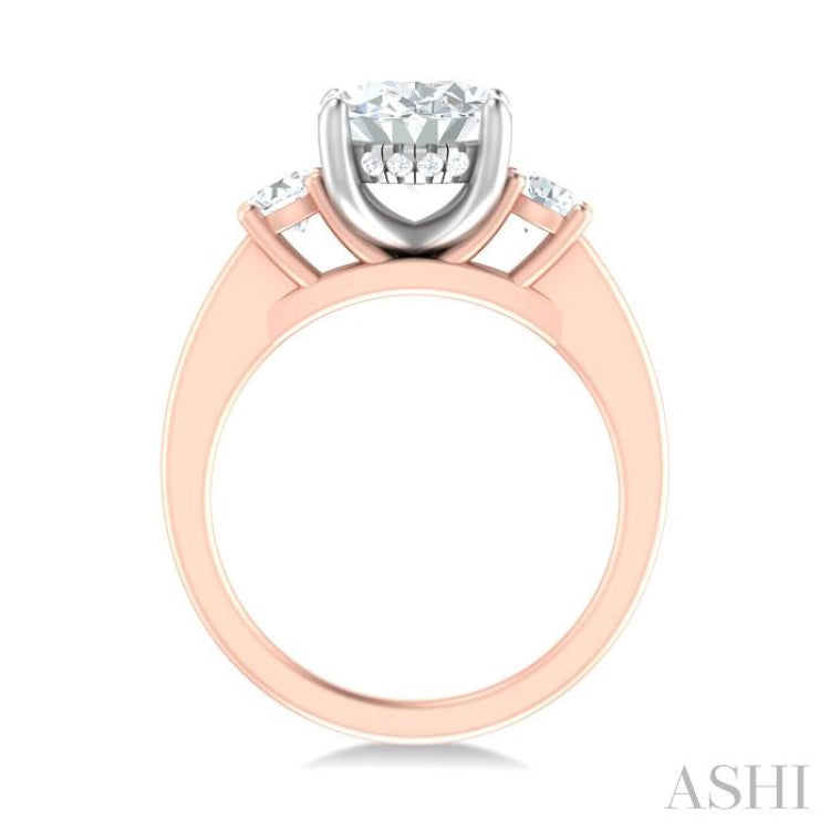 1/2 ctw Tri-Mount Past, Present and Future Oval Shape Center Round Cut Diamond Semi Mount Engagement Ring in 14K Rose and White Gold