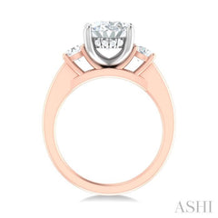 1/2 ctw Tri-Mount Past, Present and Future Oval Shape Center Round Cut Diamond Semi Mount Engagement Ring in 14K Rose and White Gold