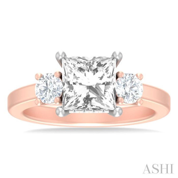 1/2 ctw Tri-Mount Princess Shape Round Cut Diamond Semi Mount Engagement Ring in 14K Rose and White Gold