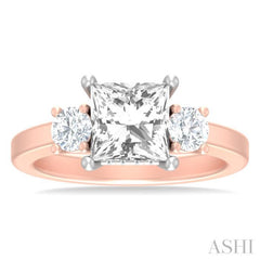 1/2 ctw Tri-Mount Princess Shape Round Cut Diamond Semi Mount Engagement Ring in 14K Rose and White Gold