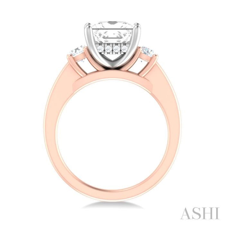 1/2 ctw Tri-Mount Princess Shape Round Cut Diamond Semi Mount Engagement Ring in 14K Rose and White Gold