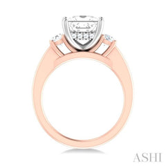 1/2 ctw Tri-Mount Princess Shape Round Cut Diamond Semi Mount Engagement Ring in 14K Rose and White Gold