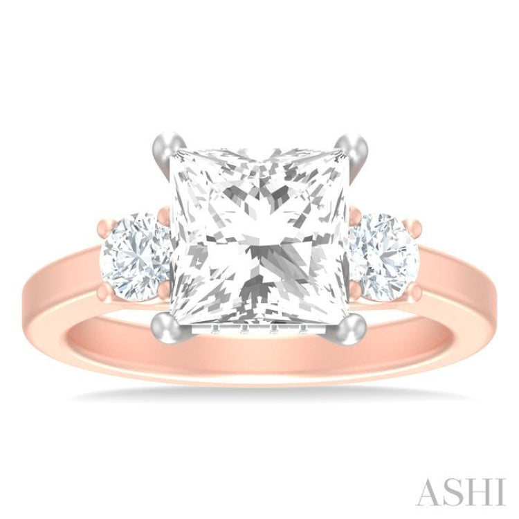 1/2 ctw Tri-Mount Princess Shape Round Cut Diamond Semi Mount Engagement Ring in 14K Rose and White Gold