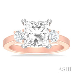 1/2 ctw Tri-Mount Princess Shape Round Cut Diamond Semi Mount Engagement Ring in 14K Rose and White Gold