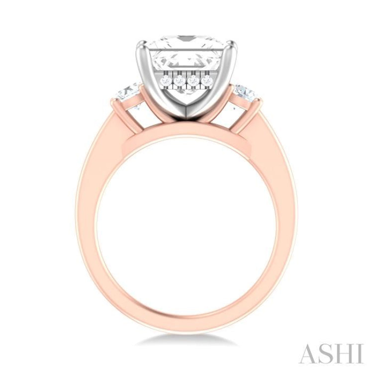 1/2 ctw Tri-Mount Princess Shape Round Cut Diamond Semi Mount Engagement Ring in 14K Rose and White Gold