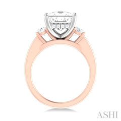 1/2 ctw Tri-Mount Princess Shape Round Cut Diamond Semi Mount Engagement Ring in 14K Rose and White Gold