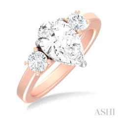 1/2 ctw Tri-Mount Pear Shape Round Cut Diamond Semi Mount Engagement Ring in 14K Rose and White Gold