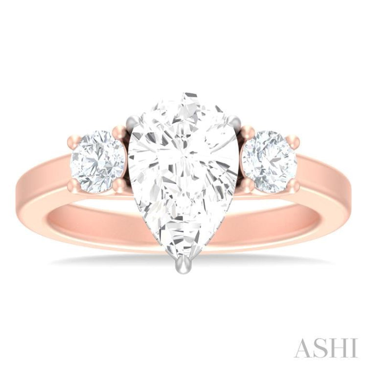 1/2 ctw Tri-Mount Pear Shape Round Cut Diamond Semi Mount Engagement Ring in 14K Rose and White Gold