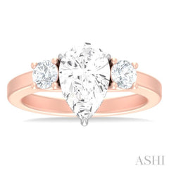 1/2 ctw Tri-Mount Pear Shape Round Cut Diamond Semi Mount Engagement Ring in 14K Rose and White Gold