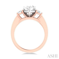 1/2 ctw Tri-Mount Pear Shape Round Cut Diamond Semi Mount Engagement Ring in 14K Rose and White Gold