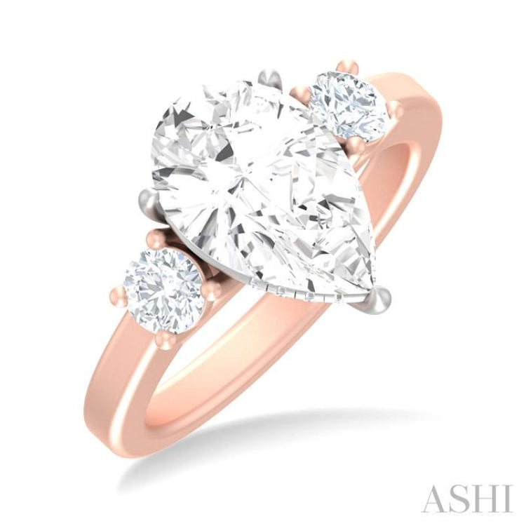 1/2 ctw Tri-Mount Pear Shape Round Cut Diamond Semi Mount Engagement Ring in 14K Rose and White Gold