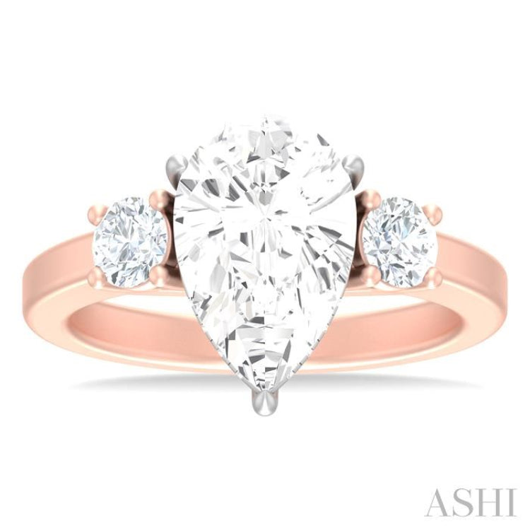 1/2 ctw Tri-Mount Pear Shape Round Cut Diamond Semi Mount Engagement Ring in 14K Rose and White Gold