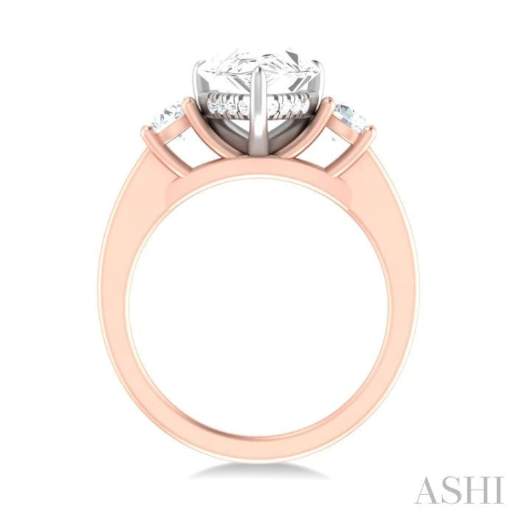 1/2 ctw Tri-Mount Pear Shape Round Cut Diamond Semi Mount Engagement Ring in 14K Rose and White Gold