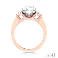 1/2 ctw Tri-Mount Pear Shape Round Cut Diamond Semi Mount Engagement Ring in 14K Rose and White Gold