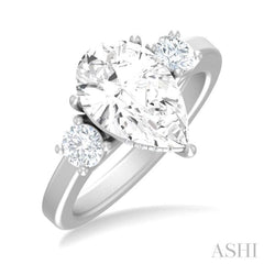 1/2 ctw Tri-Mount Pear Shape Round Cut Diamond Semi Mount Engagement Ring in 14K White Gold