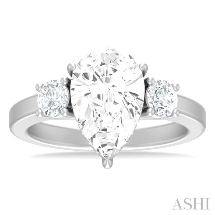 1/2 ctw Tri-Mount Pear Shape Round Cut Diamond Semi Mount Engagement Ring in 14K White Gold