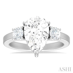 1/2 ctw Tri-Mount Pear Shape Round Cut Diamond Semi Mount Engagement Ring in 14K White Gold