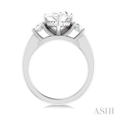 1/2 ctw Tri-Mount Pear Shape Round Cut Diamond Semi Mount Engagement Ring in 14K White Gold