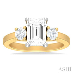 1/2 ctw Tri-Mount Emerald Shape Center Round Cut Diamond Semi Mount Engagement Ring in 14K Yellow and White Gold