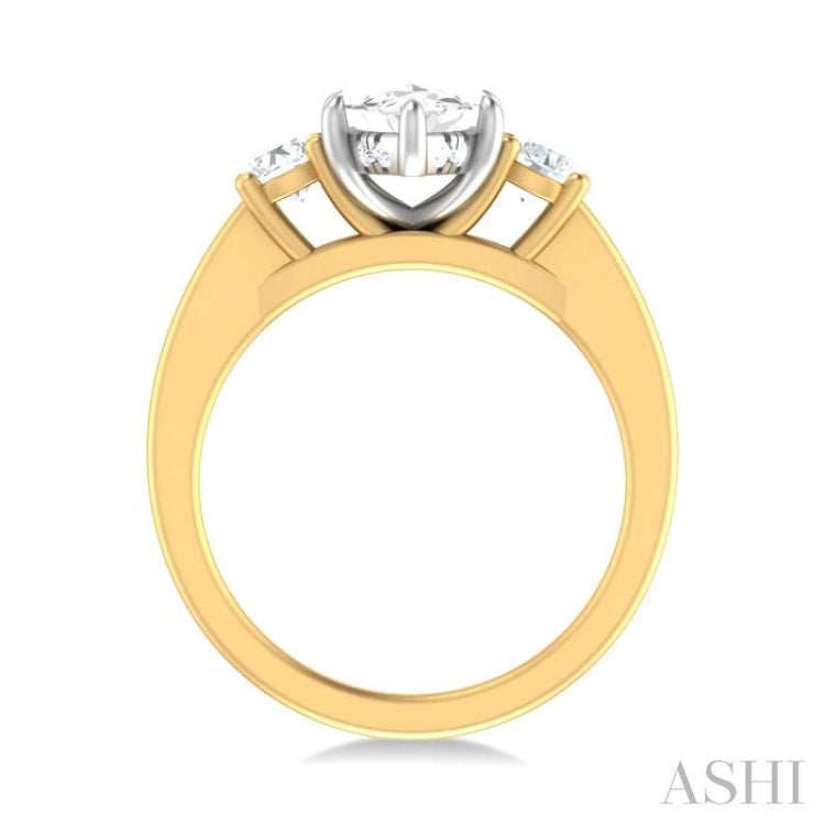 1/2 ctw Tri-Mount Marquise Shape Center Round Cut Diamond Semi Mount Engagement Ring in 14K Yellow and White Gold