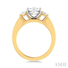 1/2 ctw Tri-Mount Marquise Shape Center Round Cut Diamond Semi Mount Engagement Ring in 14K Yellow and White Gold