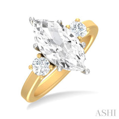 1/2 ctw Tri-Mount Marquise Shape Center Round Cut Diamond Semi Mount Engagement Ring in 14K Yellow and White Gold