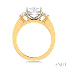 1/2 ctw Tri-Mount Marquise Shape Center Round Cut Diamond Semi Mount Engagement Ring in 14K Yellow and White Gold