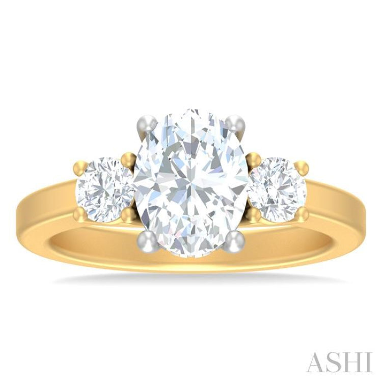 1/2 ctw Tri-Mount Past, Present and Future Oval Shape Center Round Cut Diamond Semi Mount Engagement Ring in 14K Yellow and White Gold