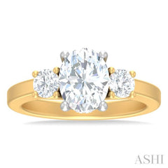 1/2 ctw Tri-Mount Past, Present and Future Oval Shape Center Round Cut Diamond Semi Mount Engagement Ring in 14K Yellow and White Gold