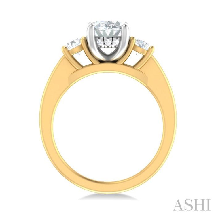 1/2 ctw Tri-Mount Past, Present and Future Oval Shape Center Round Cut Diamond Semi Mount Engagement Ring in 14K Yellow and White Gold