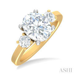 1/2 ctw Tri-Mount Past, Present and Future Oval Shape Center Round Cut Diamond Semi Mount Engagement Ring in 14K Yellow and White Gold