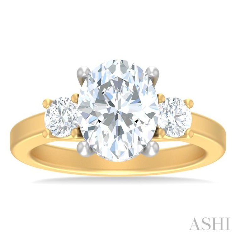 1/2 ctw Tri-Mount Past, Present and Future Oval Shape Center Round Cut Diamond Semi Mount Engagement Ring in 14K Yellow and White Gold
