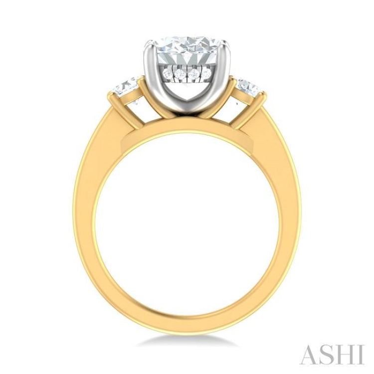 1/2 ctw Tri-Mount Past, Present and Future Oval Shape Center Round Cut Diamond Semi Mount Engagement Ring in 14K Yellow and White Gold