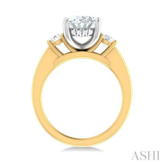1/2 ctw Tri-Mount Past, Present and Future Oval Shape Center Round Cut Diamond Semi Mount Engagement Ring in 14K Yellow and White Gold
