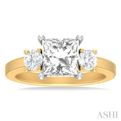 1/2 ctw Tri-Mount Princess Shape Round Cut Diamond Semi Mount Engagement Ring in 14K Yellow and White Gold