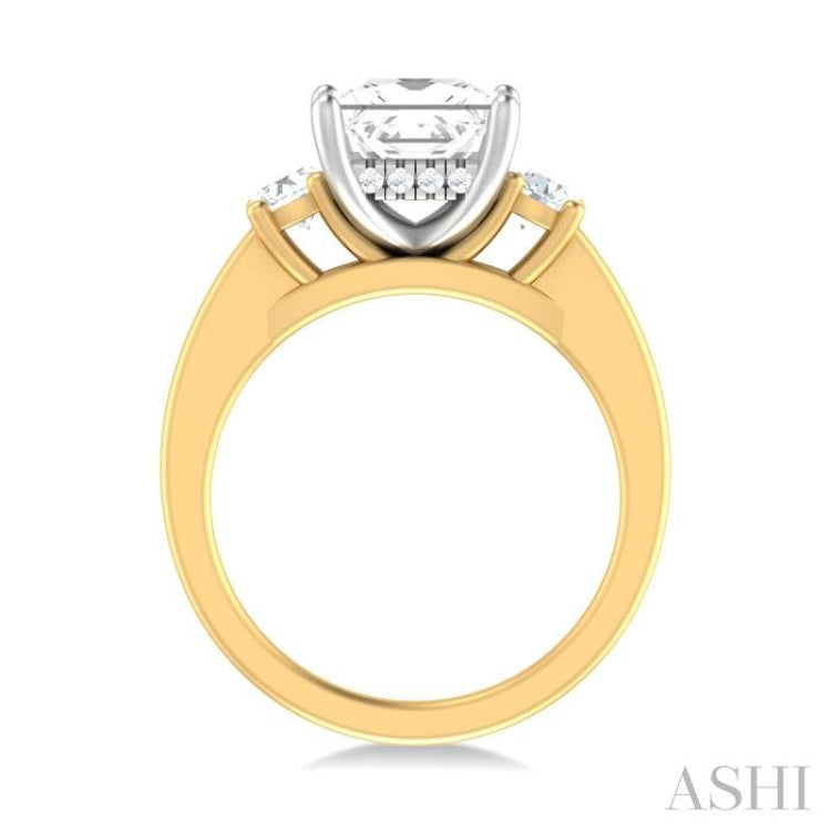 1/2 ctw Tri-Mount Princess Shape Round Cut Diamond Semi Mount Engagement Ring in 14K Yellow and White Gold